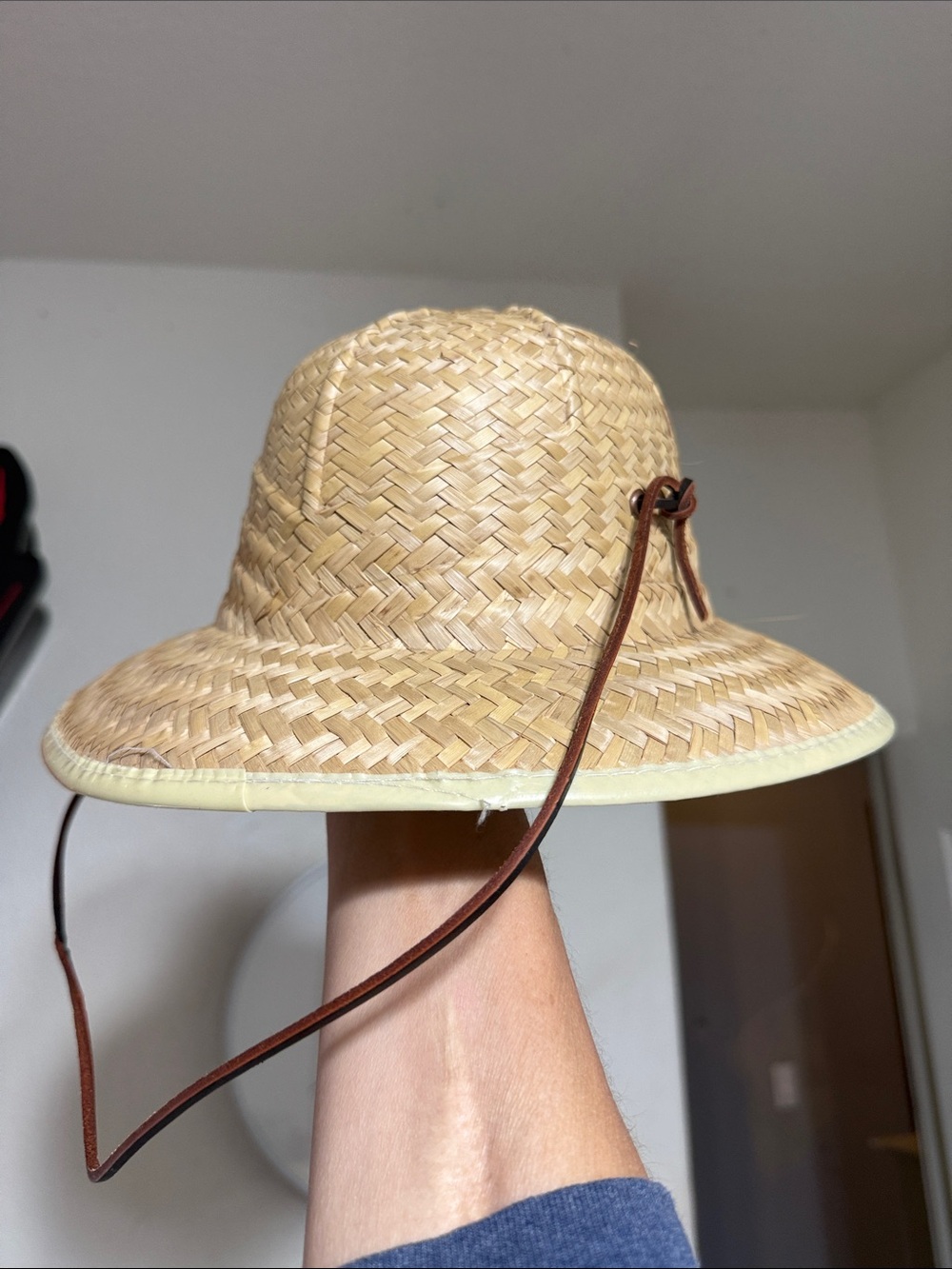 Natural Straw Sun Hat with Brown Chin Strap